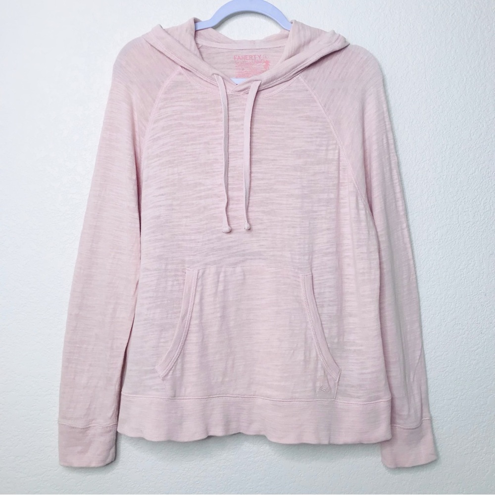 FAHERTY Sunwashed Organic Cotton Slub Knit Hoodie Light Pink - Picture 4 of 13